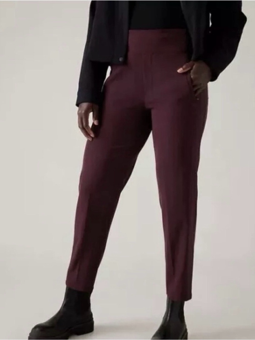 Athleta Endless Satin Side Stripe Pants High Rise Spiced Cabernet Women’s 10